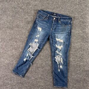 Hollister Low Rise Boyfriend Jeans Women 28(32) Distressed Ripped Blue Denim Y2K